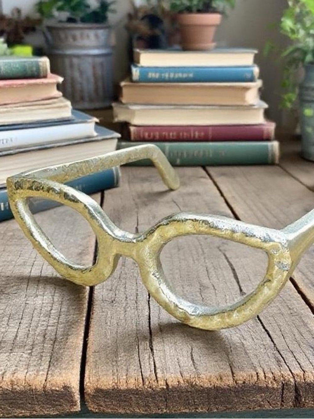 Large Gold Metal Abstract Book Nerd Eccentric Glasses Home Decor